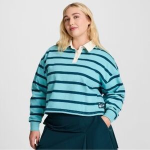 Champion Women's Long Sleeve Cropped Rugby Shirt stripes 1X NWT plus size curvy